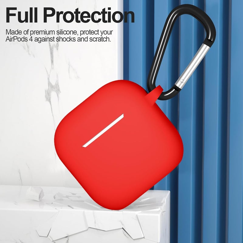 ATUAT غطاء متوافق مع AirPods 4، ملحقات جلد سيليكون واقية مع سلسلة مفاتيح للنساء والرجال لغطاء Apple AirPods الجيل الرابع (2024)، LED أمامي مرئي، أحمر - Image 2